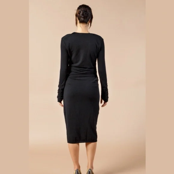 Sz Large Black Cashmere Sweater Dress, Knit Midi Length Long Sleeve Dress NWT - Picture 8 of 14
